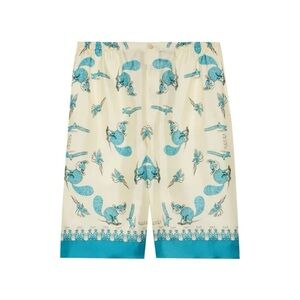 Gucci x Freya Hartas Printed Silk Twill Shorts (Sz IT 48 / M) Ivory Turquoise